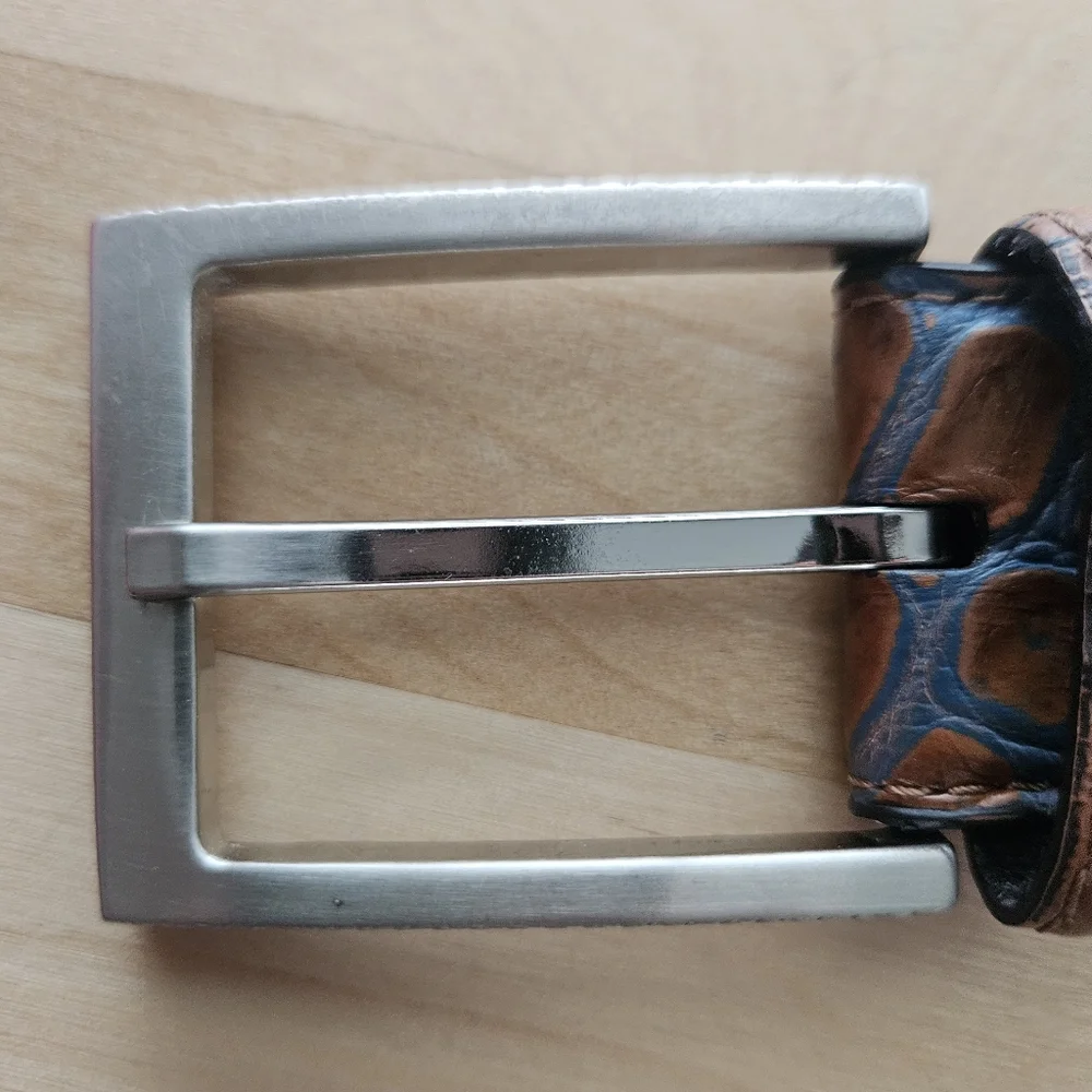 Greg Norman‎ Men's Brown Blue Croco Print Leather Belt Sz 42